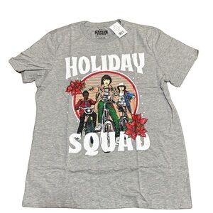 Netflix Stranger Things Holiday Squad Christmas Gray Shirt Top Men Size XL